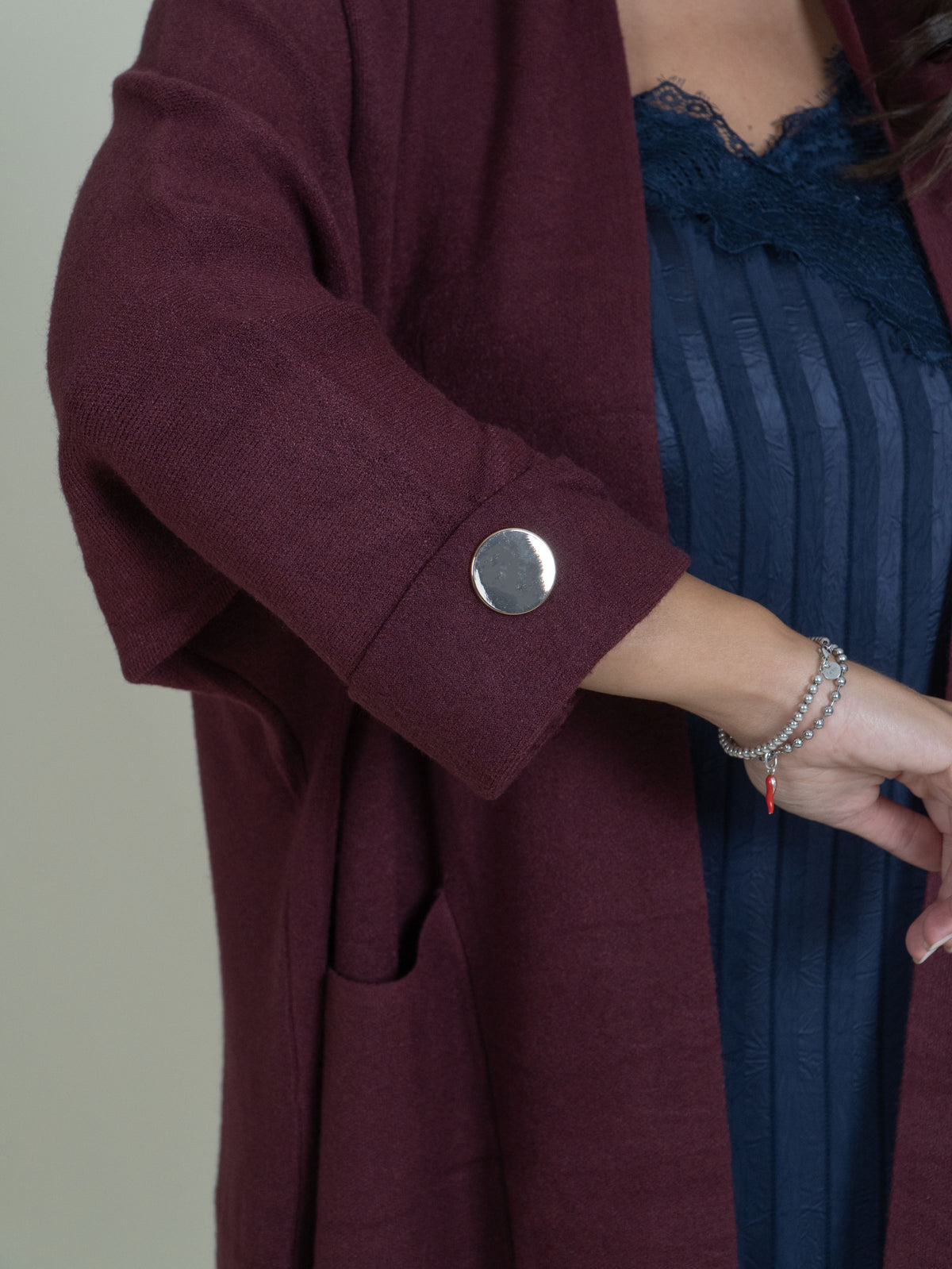 Cardigan Lungo Oversize con Tasche|Colore:Vino