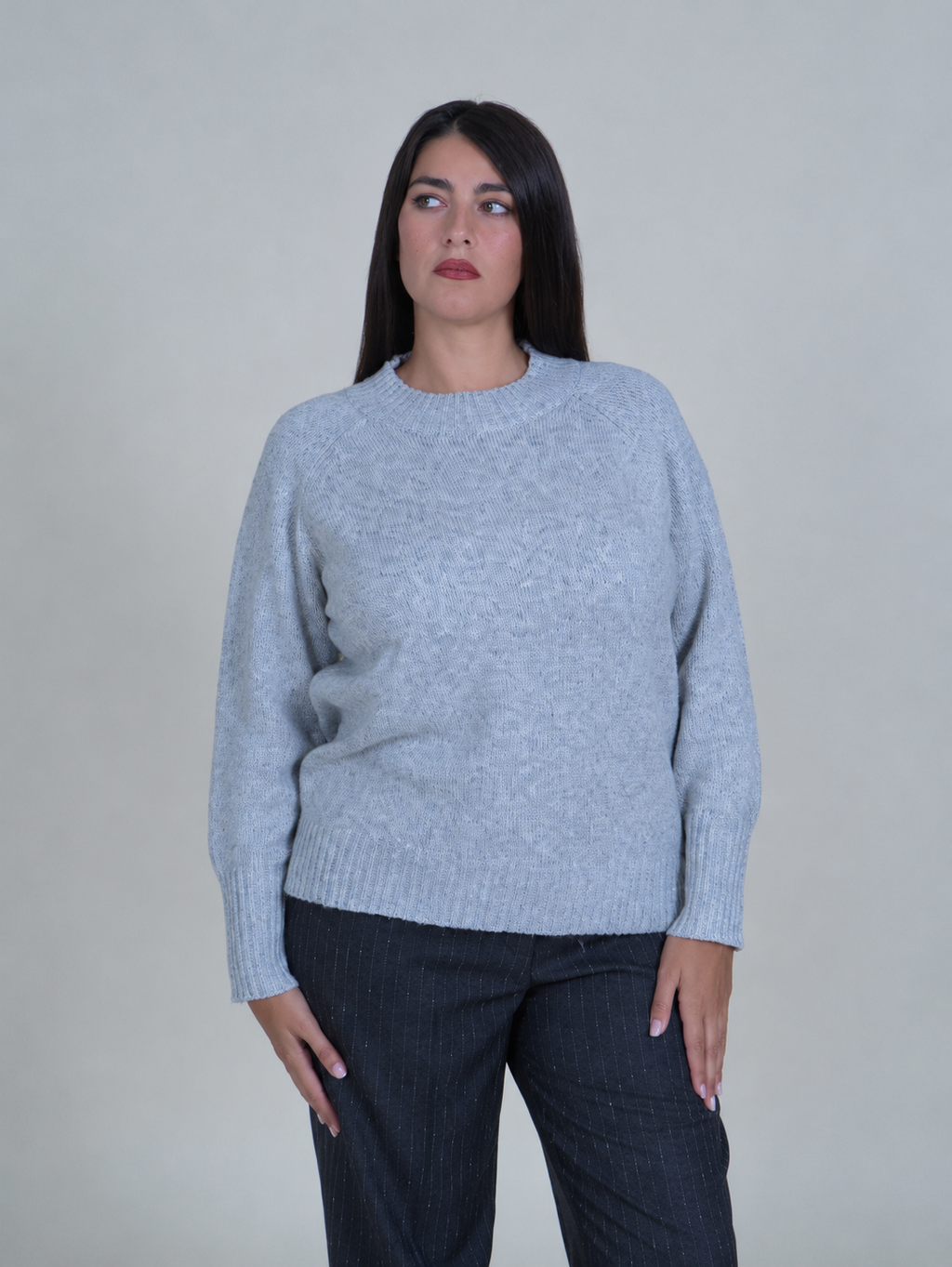 Maglia Girocollo con Filamenti in Lurex|Colore:Grigio