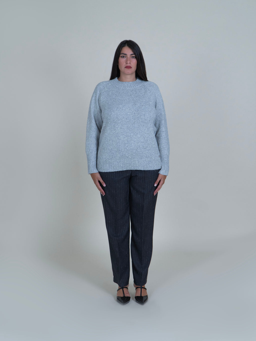 Maglia Girocollo con Filamenti in Lurex|Colore:Grigio