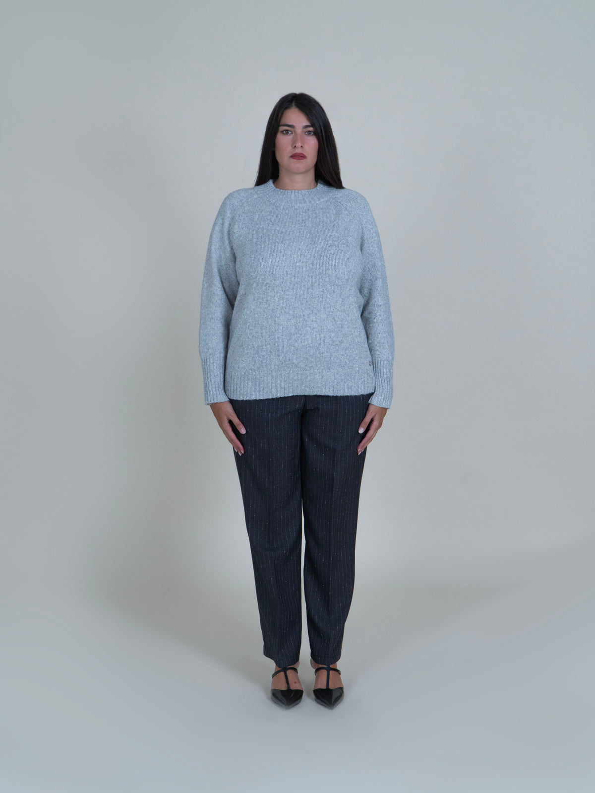 Maglia Girocollo con Filamenti in Lurex|Colore:Grigio