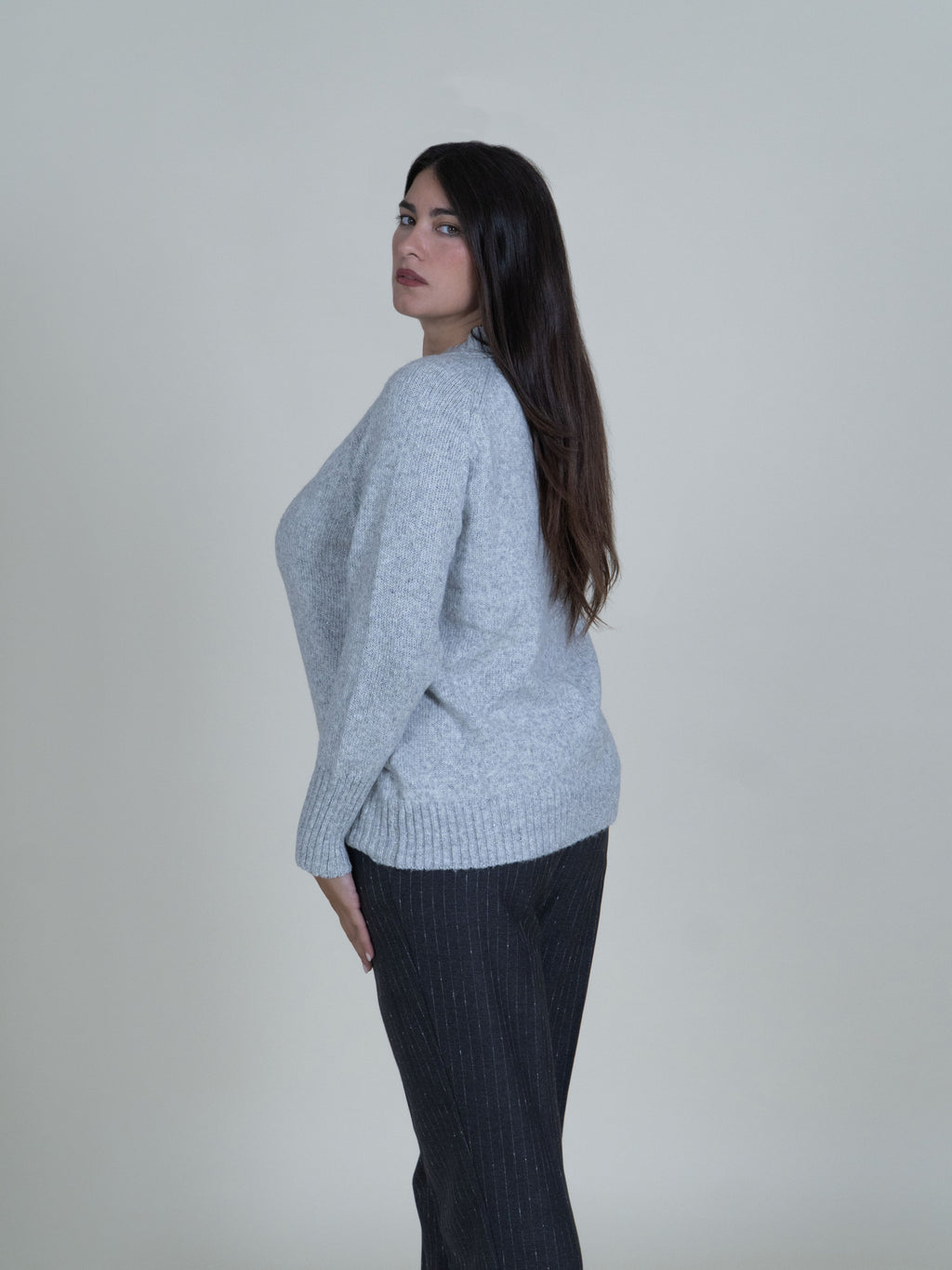 Maglia Girocollo con Filamenti in Lurex|Colore:Grigio