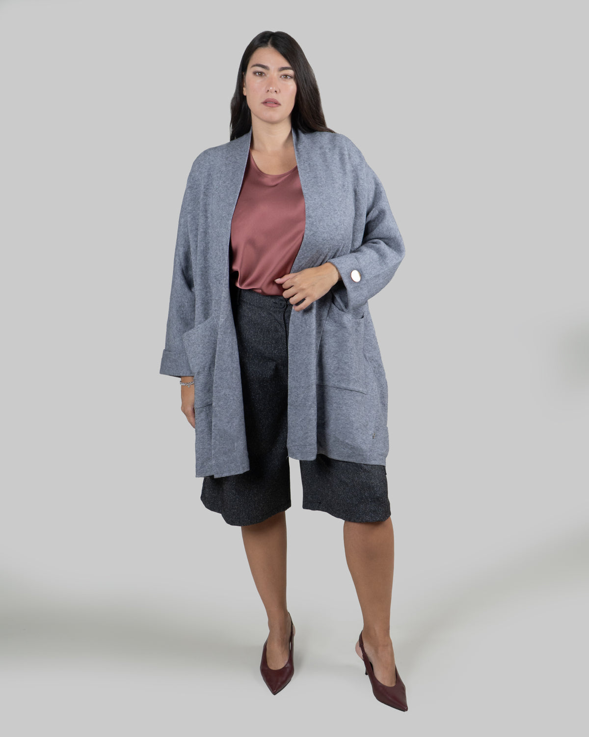 Cardigan Lungo Oversize con Tasche|Colore:Grigio