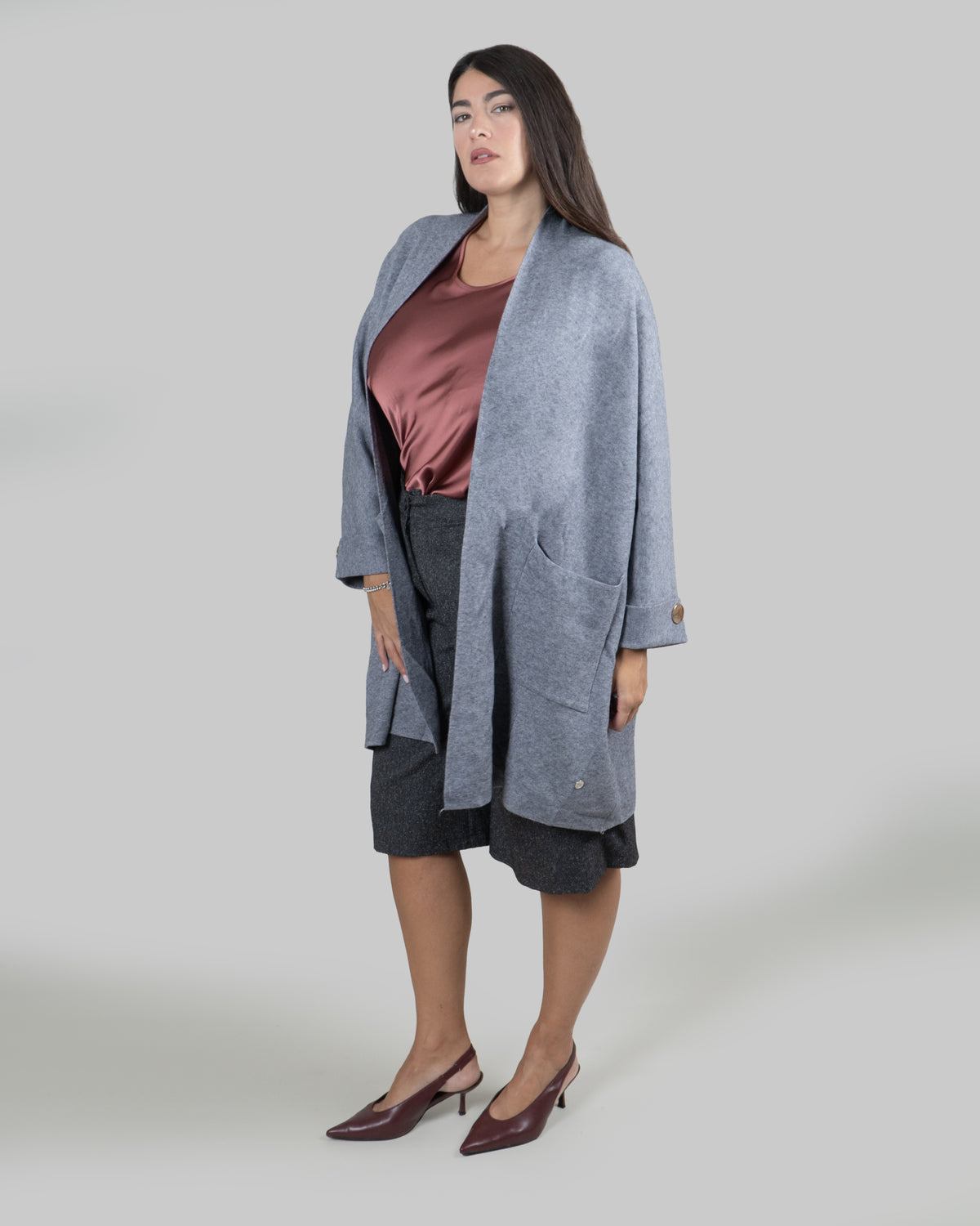 Cardigan Lungo Oversize con Tasche|Colore:Grigio