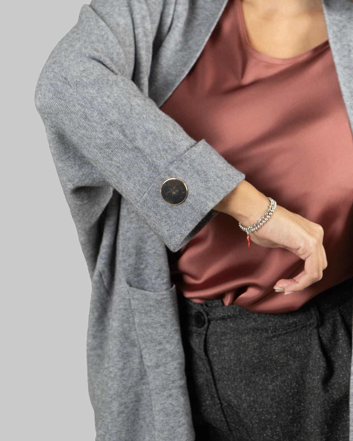 Cardigan Lungo Oversize con Tasche|Colore:Grigio