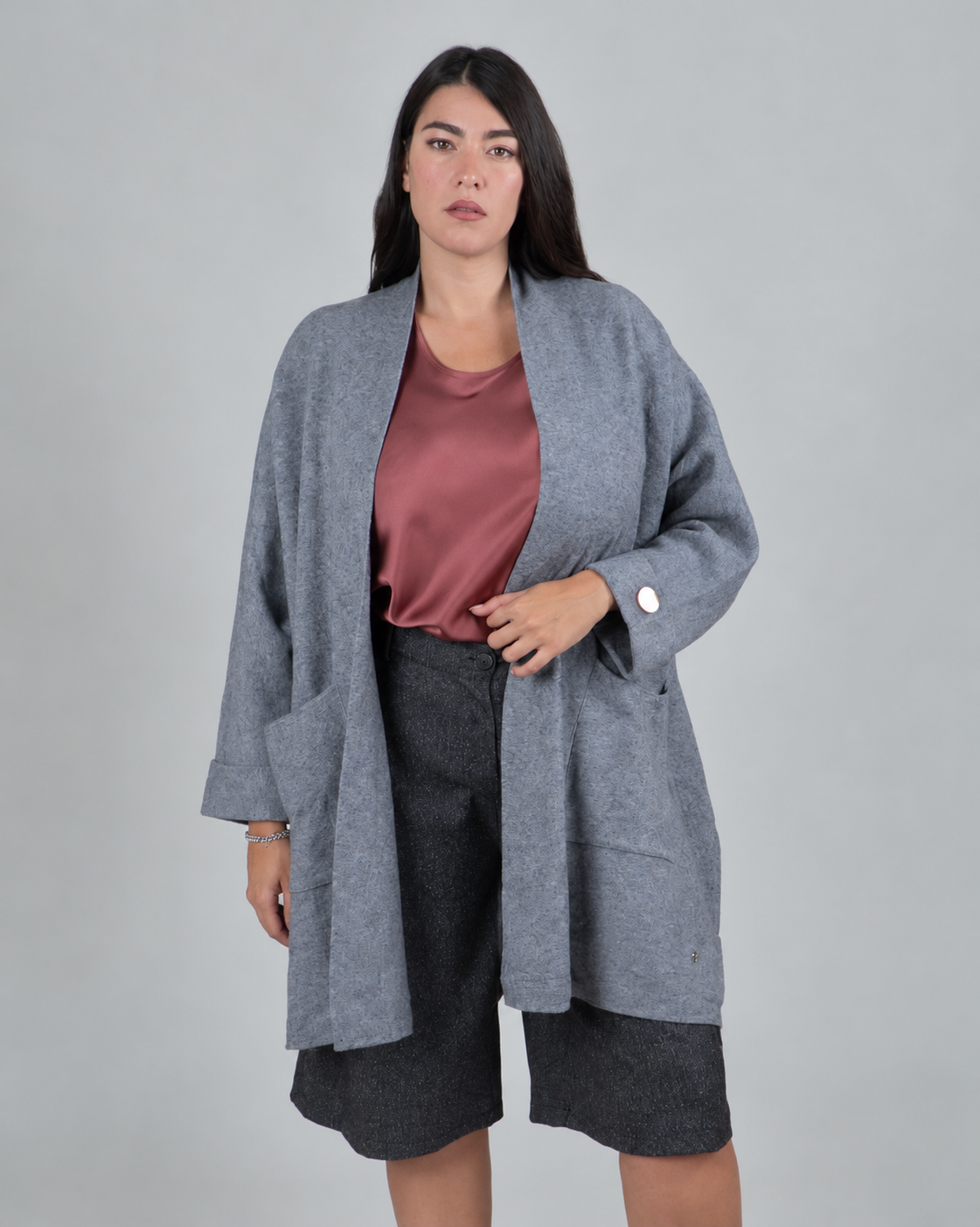 Cardigan Lungo Oversize con Tasche|Colore:Grigio