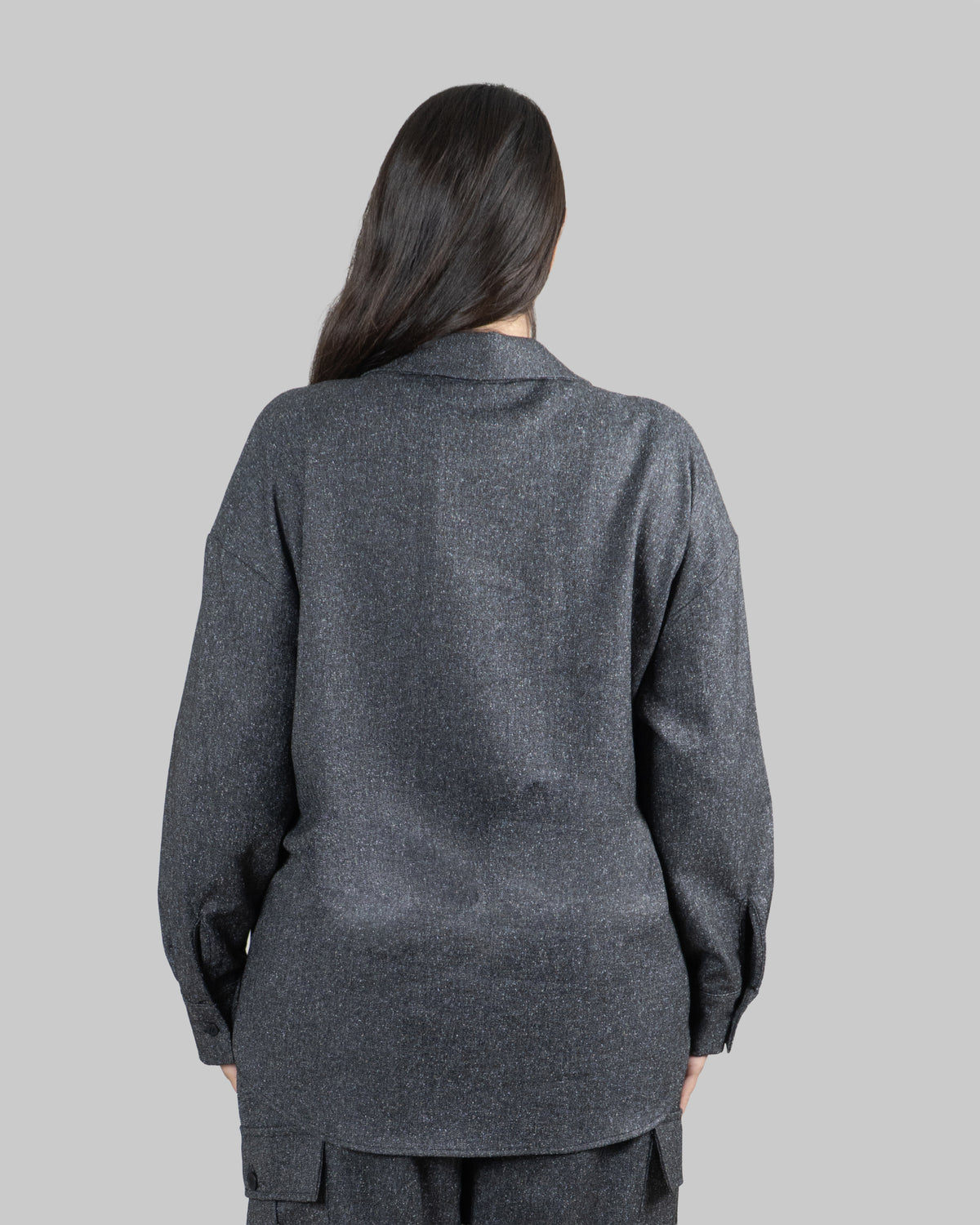 Camicia in Grisaglia Grigia con Tasche Applicate|Colore:Grigio