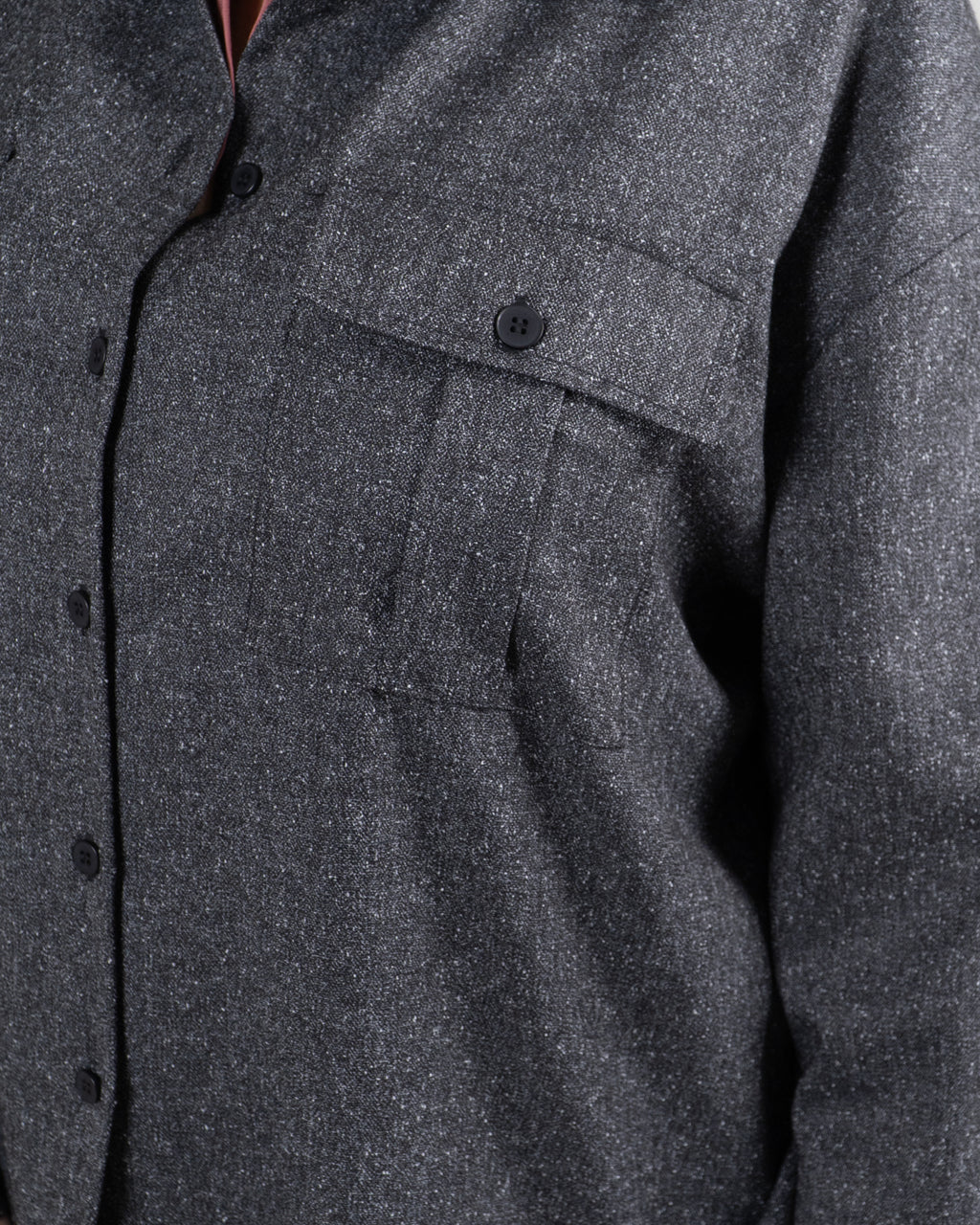 Camicia in Grisaglia Grigia con Tasche Applicate|Colore:Grigio