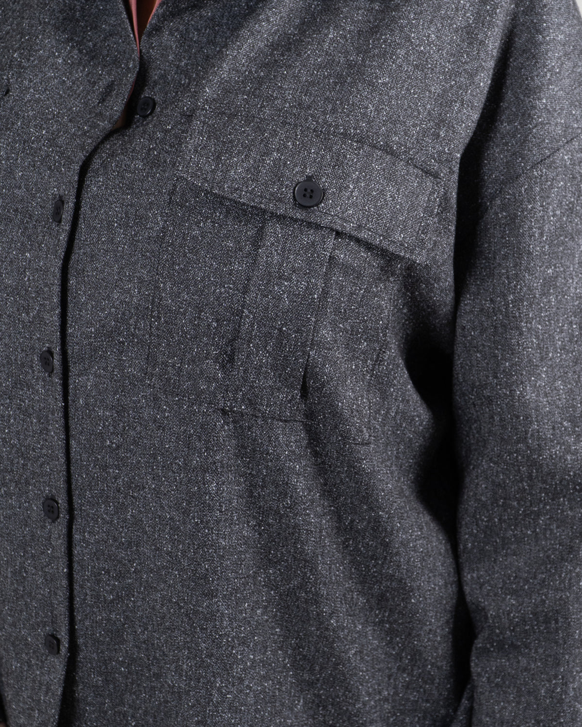 Camicia in Grisaglia Grigia con Tasche Applicate|Colore:Grigio