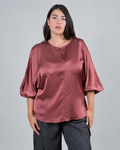 Blusa Satinata con Maniche a Palloncino|Colore:Cipolla