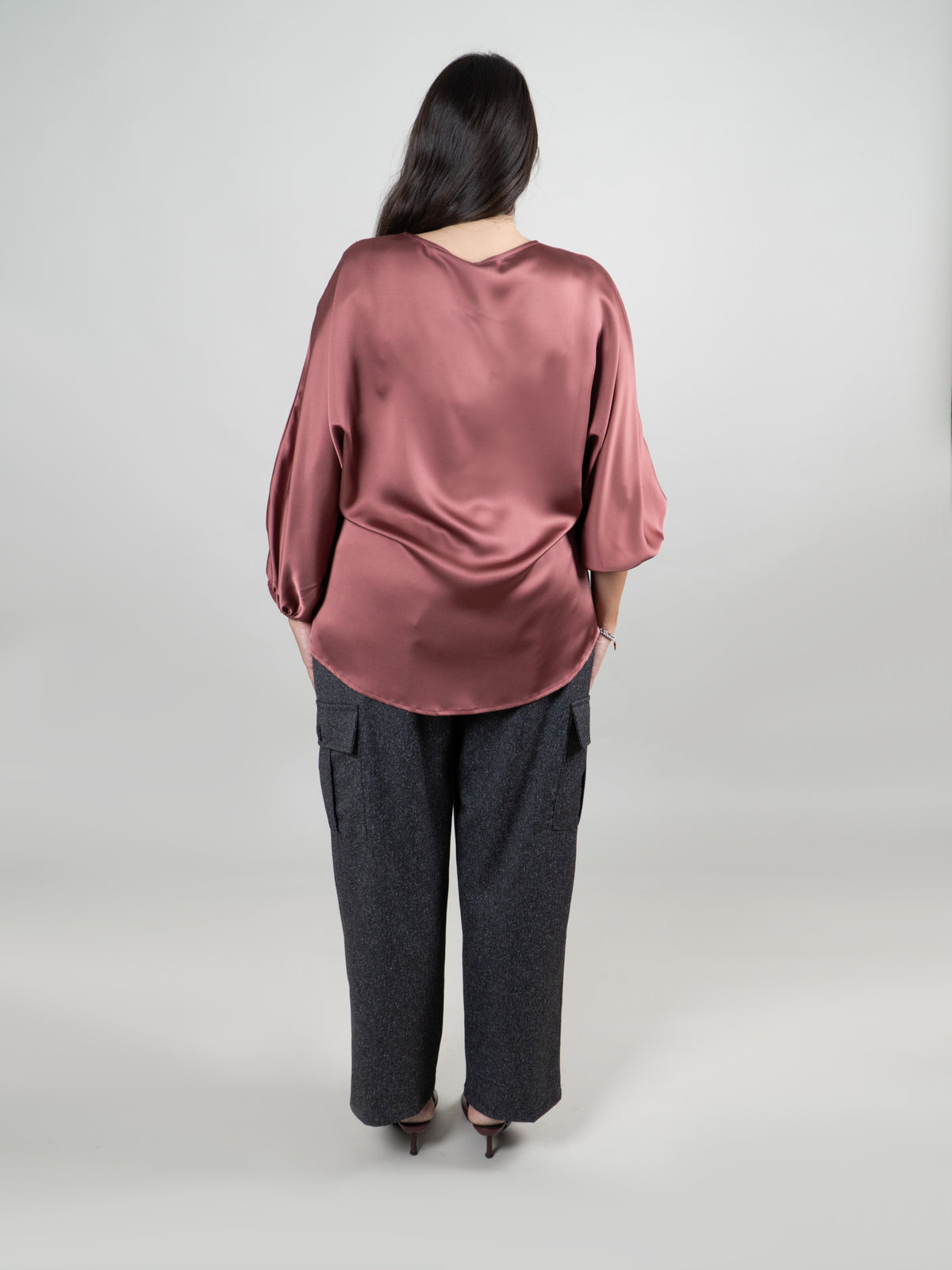 Blusa Satinata con Maniche a Palloncino|Colore:Cipolla