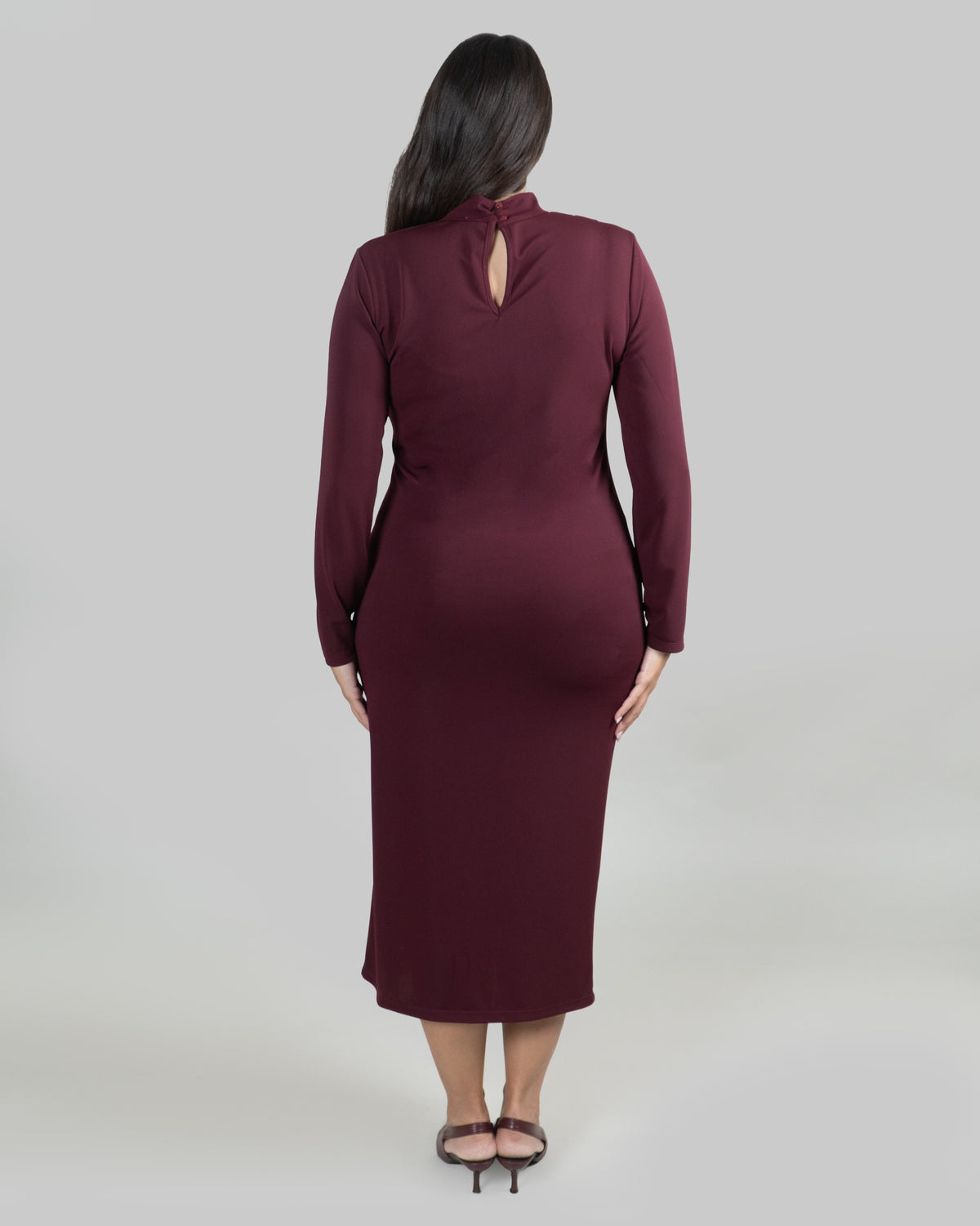 Abito Midi Drappeggiato con Spacco Laterale|Colore:Bordeaux