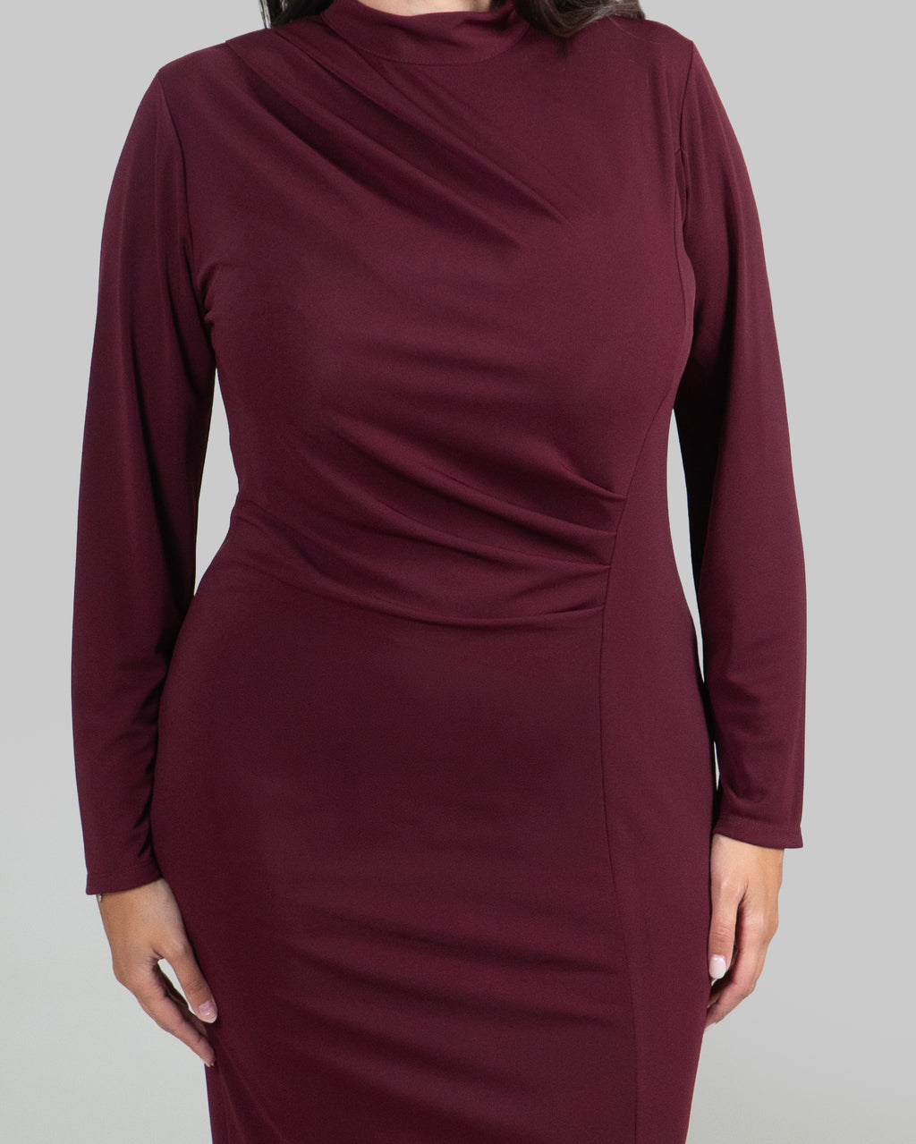 Abito Midi Drappeggiato con Spacco Laterale|Colore:Bordeaux