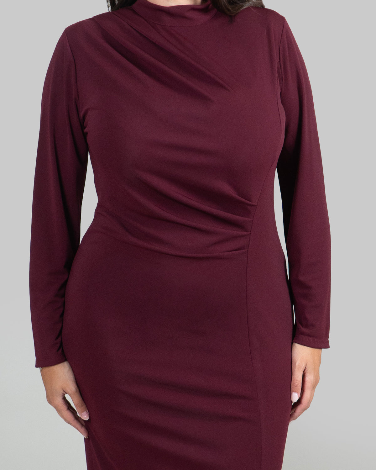 Abito Midi Drappeggiato con Spacco Laterale|Colore:Bordeaux
