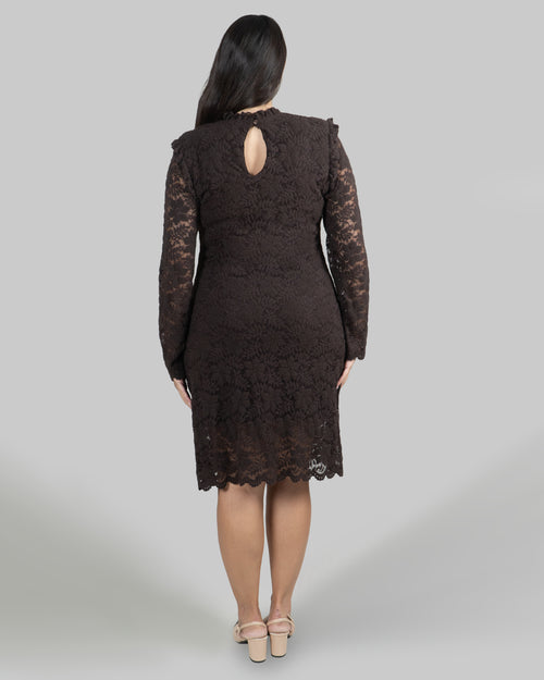 Abito in Pizzo con Maniche Lunghe|Colore:Moro