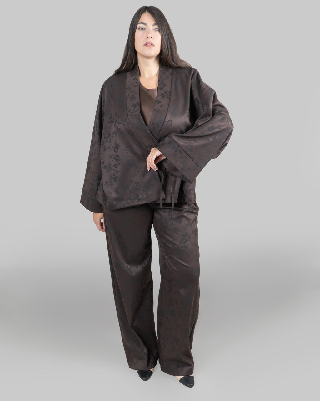 Pantaloni Palazzo Jacquard Floreale|Colore:Moro