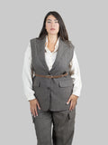 Gilet Blazer Spigato con Cintura in Vita|Colore:Marrone