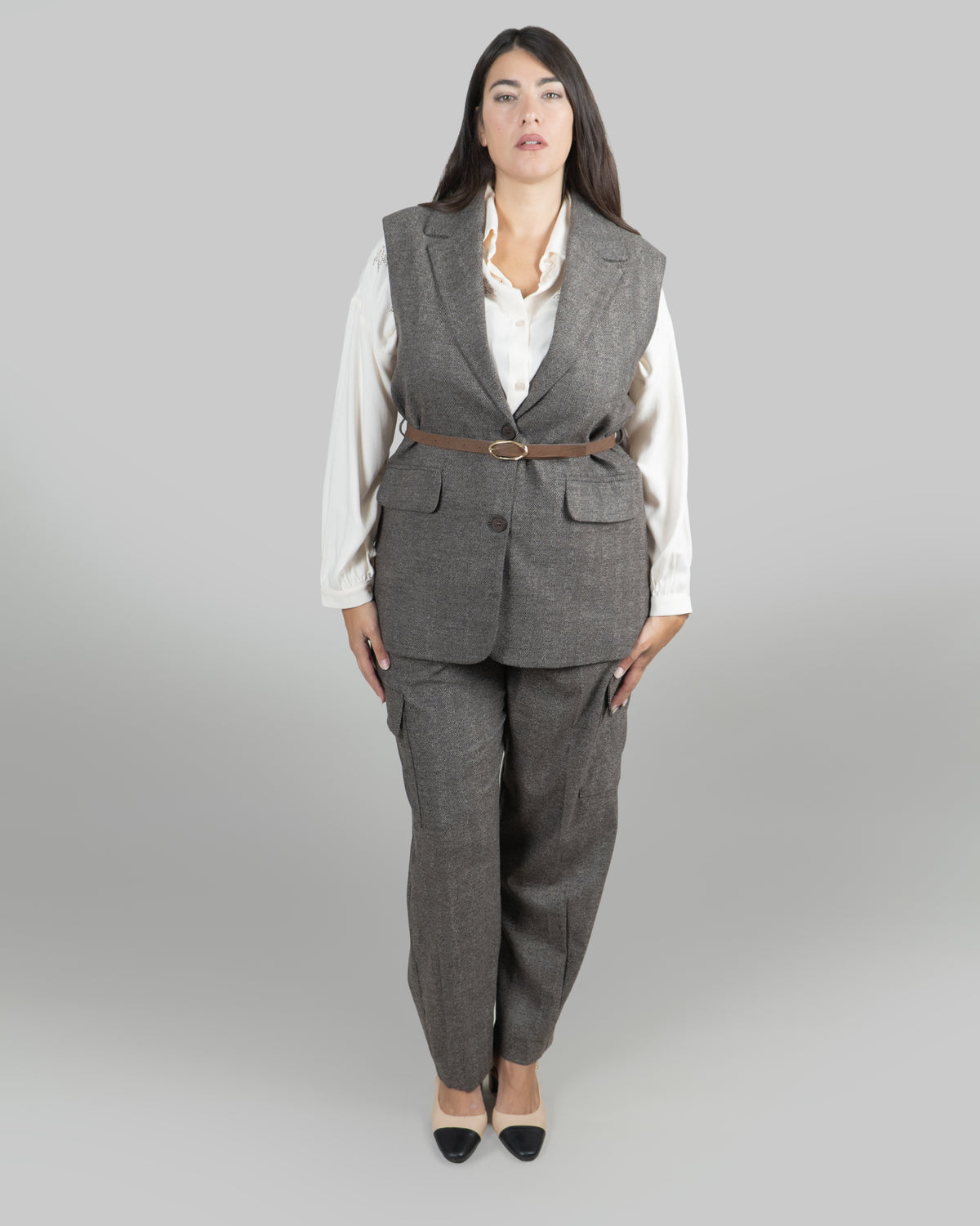 Pantaloni Cargo Spigati con Tasche Laterali|Colore:Marrone