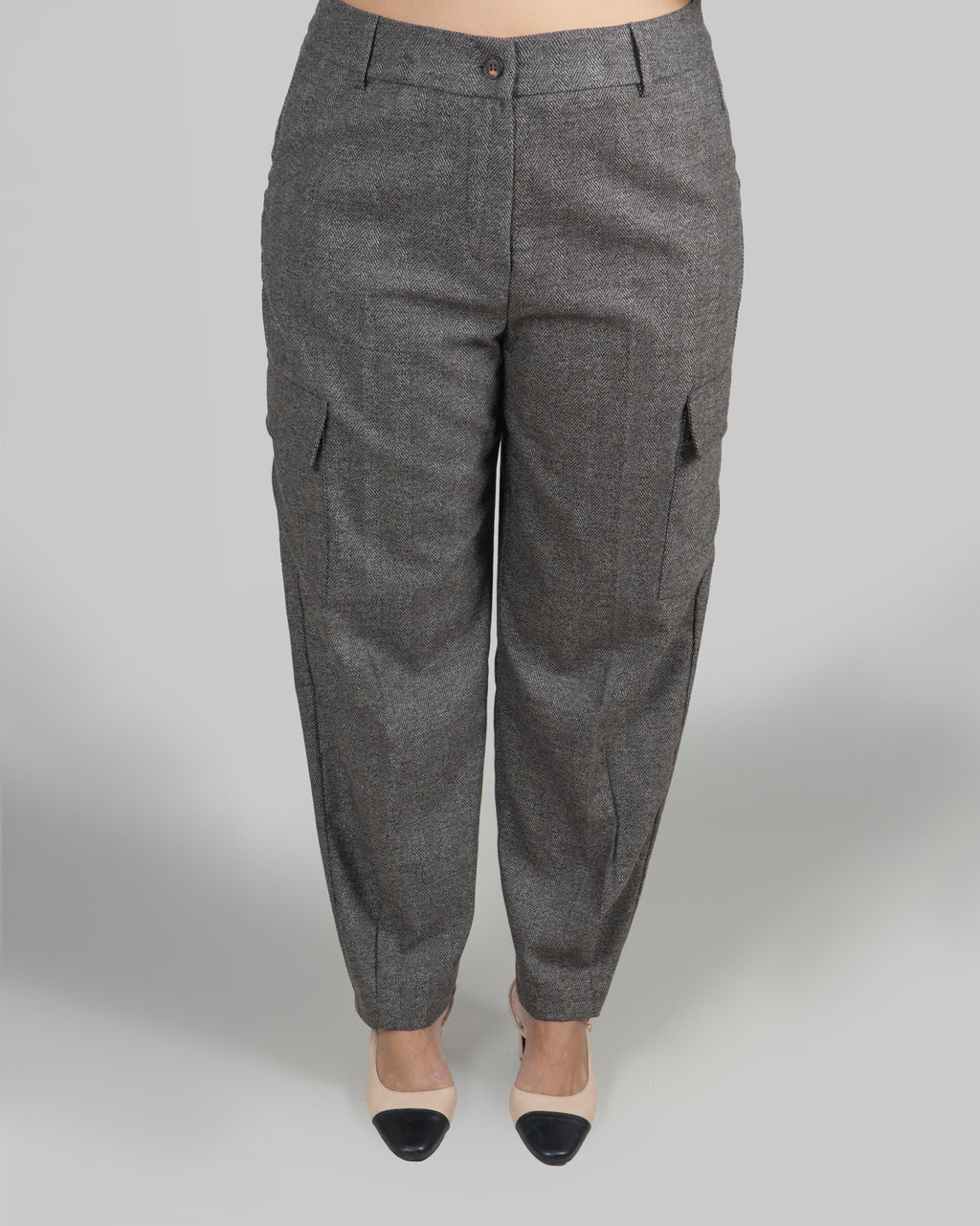 Pantaloni Cargo Spigati con Tasche Laterali|Colore:Marrone