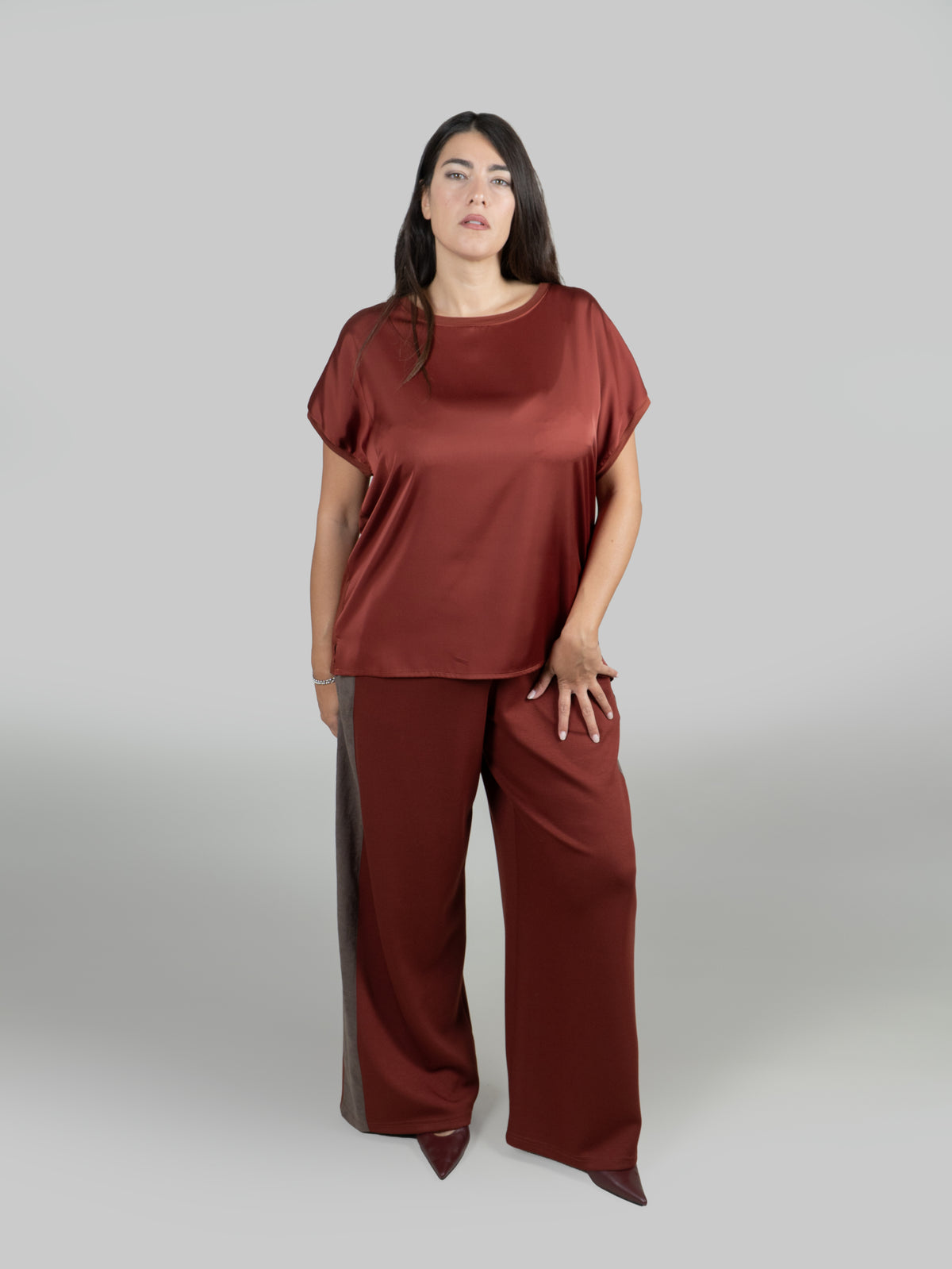 Pantaloni Palazzo Bicolore in Felpa|Colore:Moro