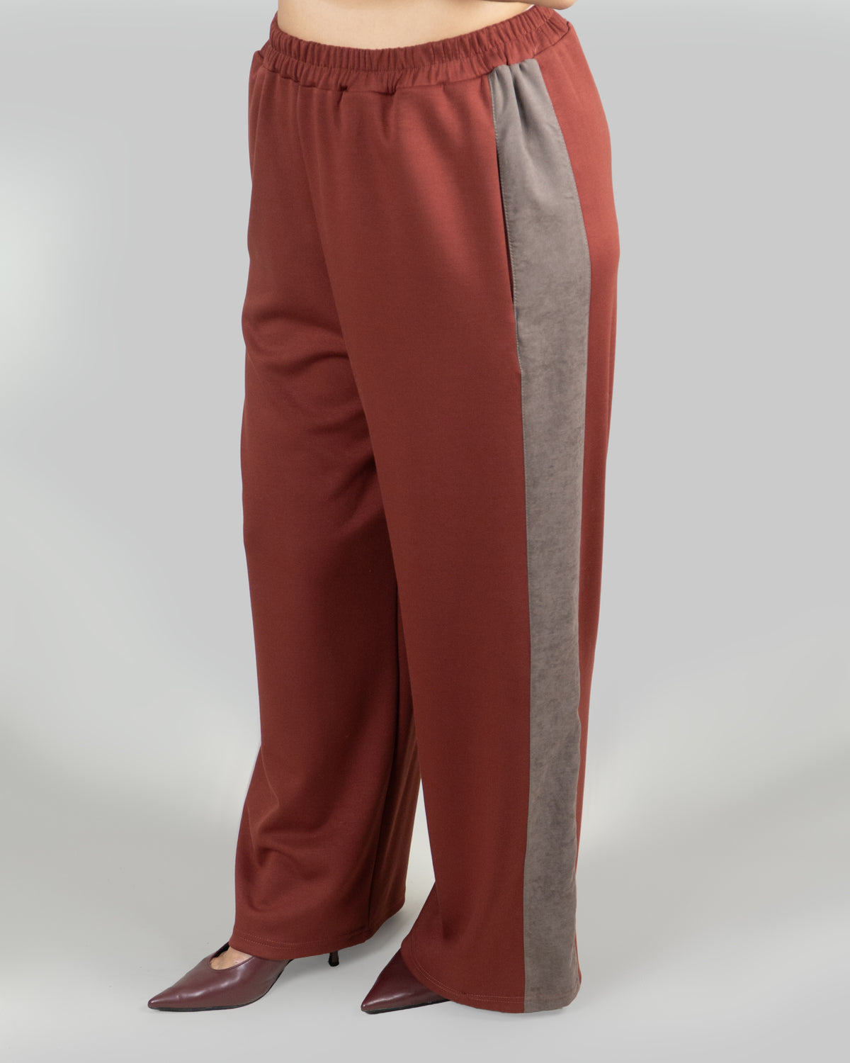 Pantaloni Palazzo Bicolore in Felpa|Colore:Moro