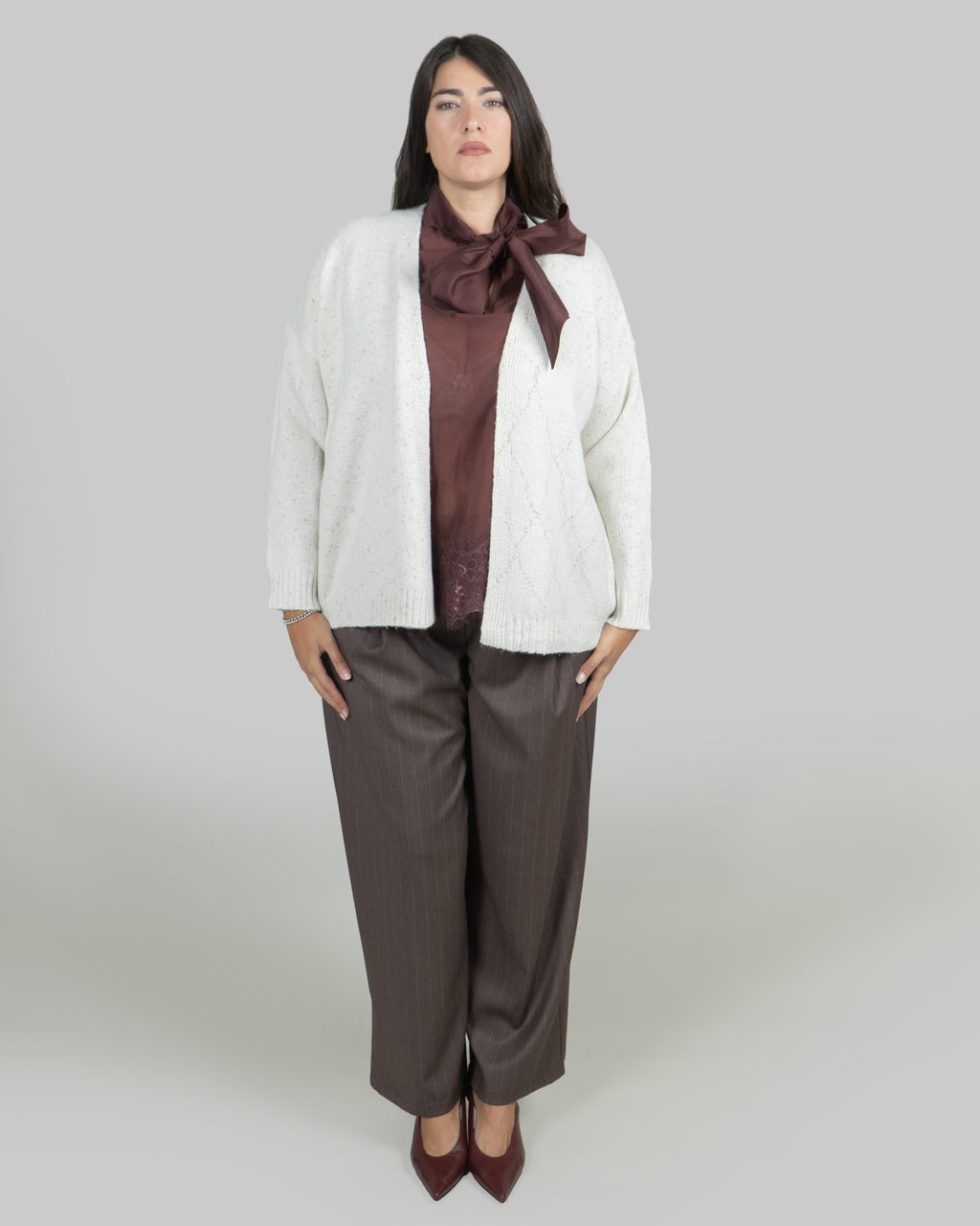 Pantaloni Gessati Fango con Pinces|Colore:Fango