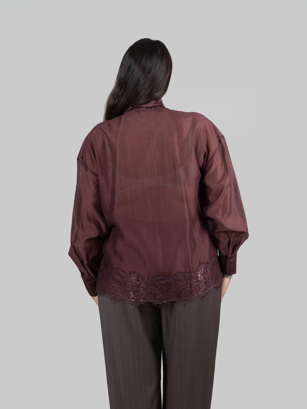 Blusa Bordeaux con Fiocco e Pizzo|Colore:Bordeaux