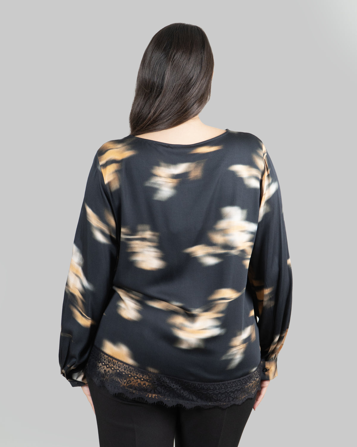 Blusa Nera Fantasia Sfumata con Pizzo|Colore:Fantasia