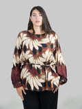 Blusa con Stampa Foliage e Cintura|Colore:Fantasia