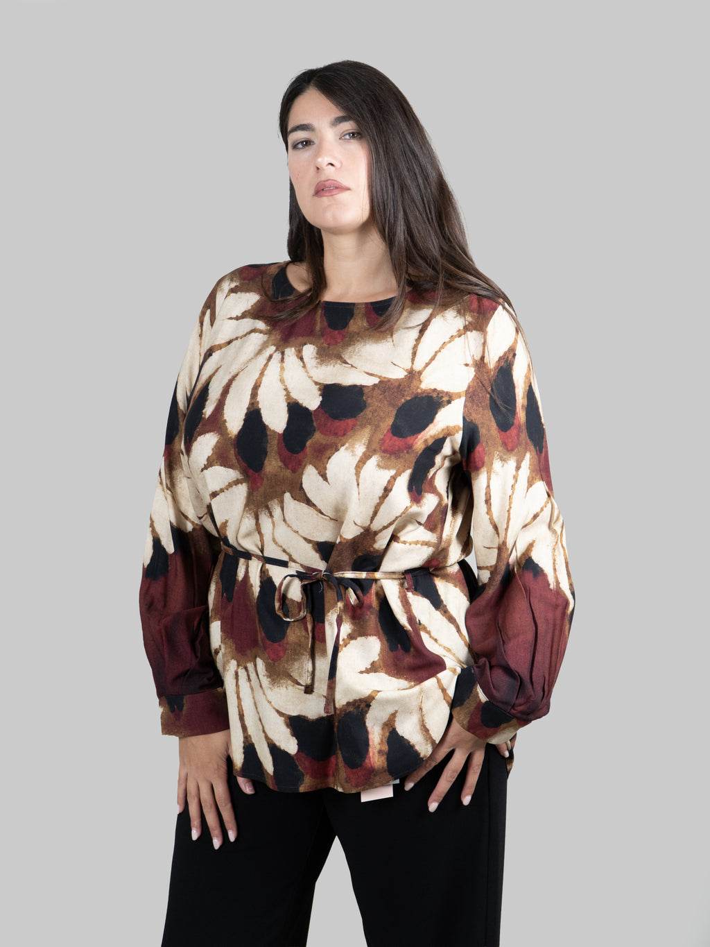 Blusa con Stampa Foliage e Cintura|Colore:Fantasia