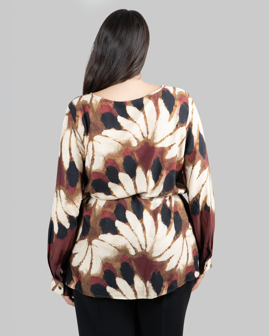 Blusa con Stampa Foliage e Cintura|Colore:Fantasia