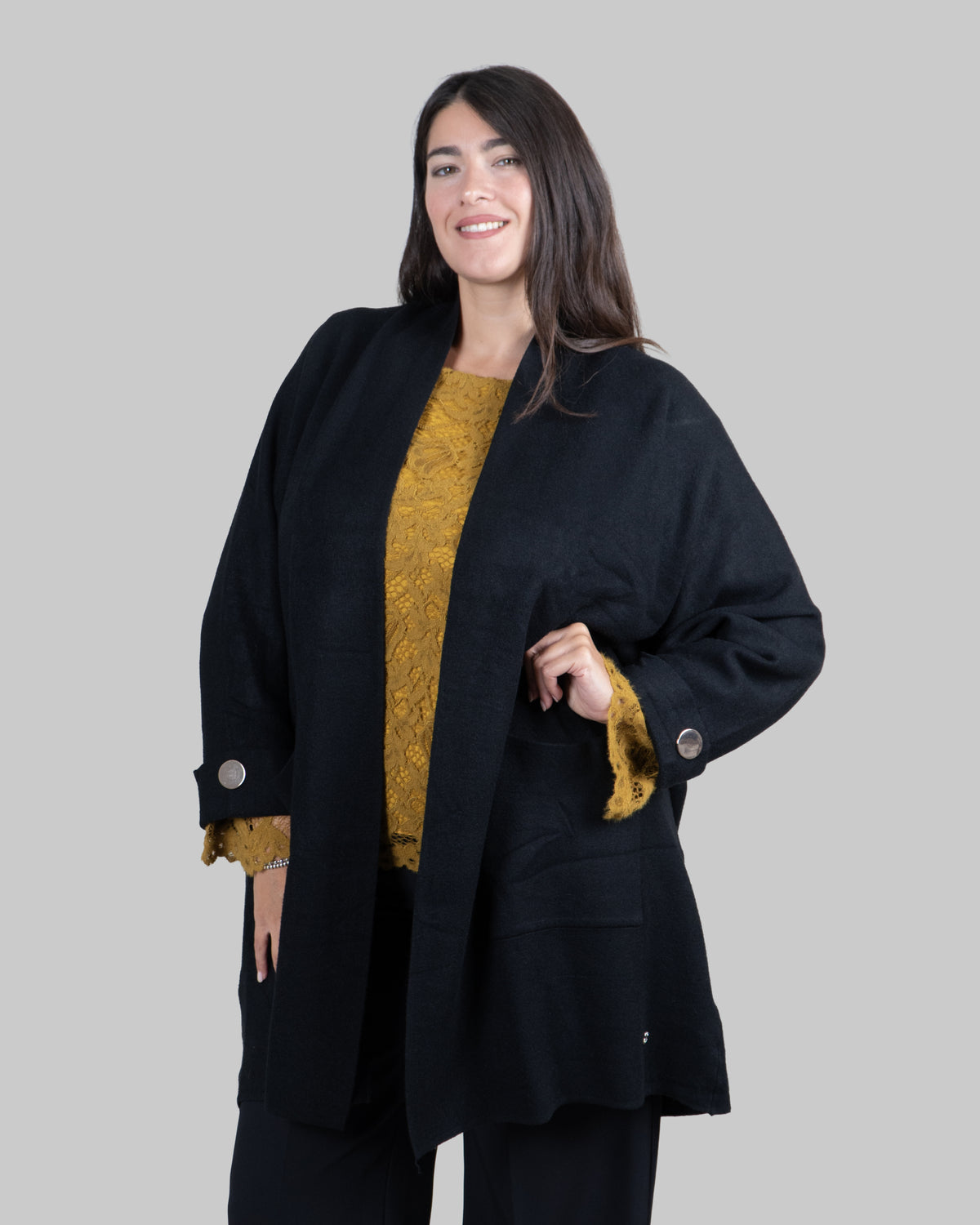Cardigan Lungo Oversize con Tasche|Colore:Nero