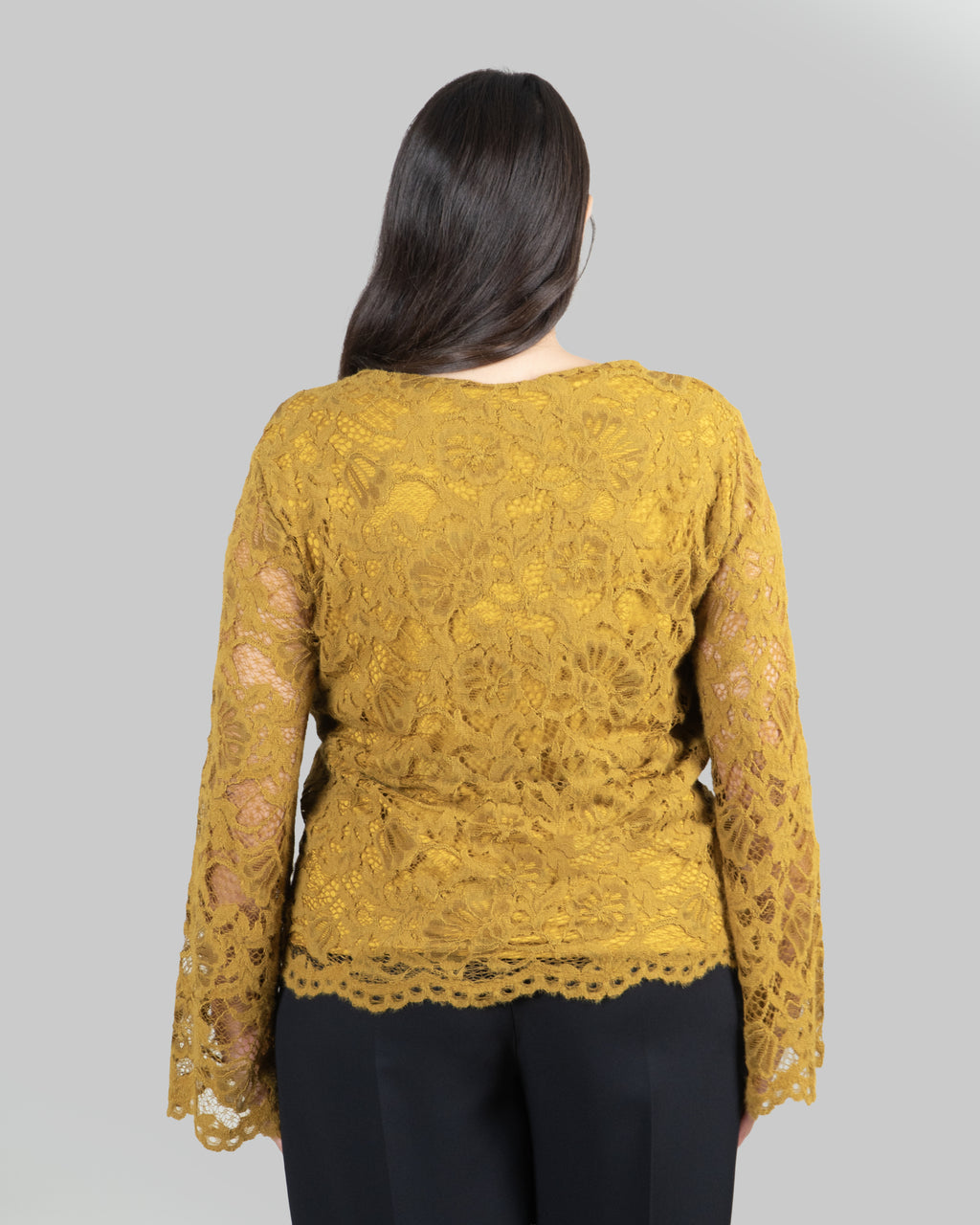 Blusa Senape in Pizzo Floreale con Fiocco|Colore:Senape