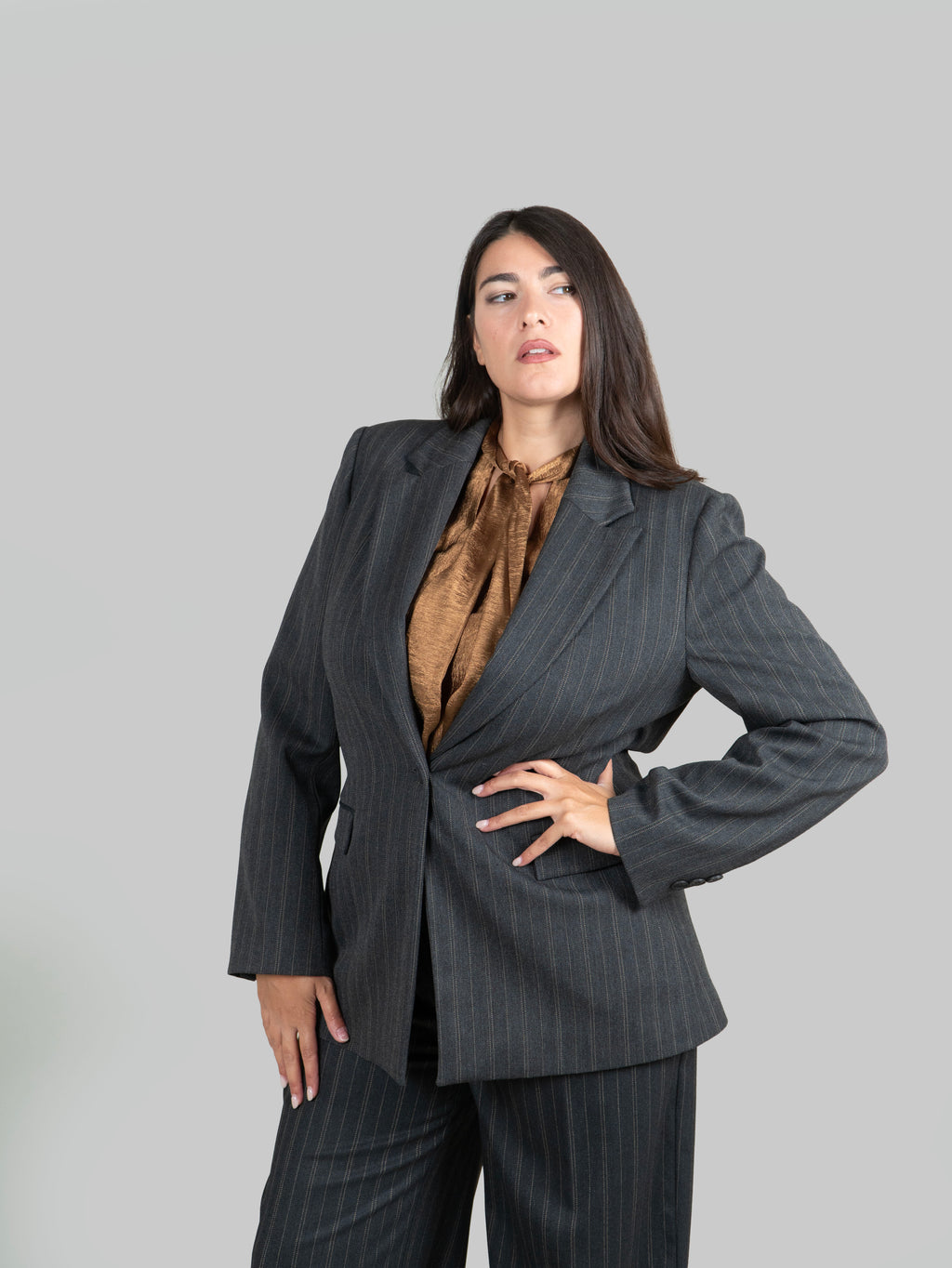 Blazer Gessato Monopetto|Colore:Grigio