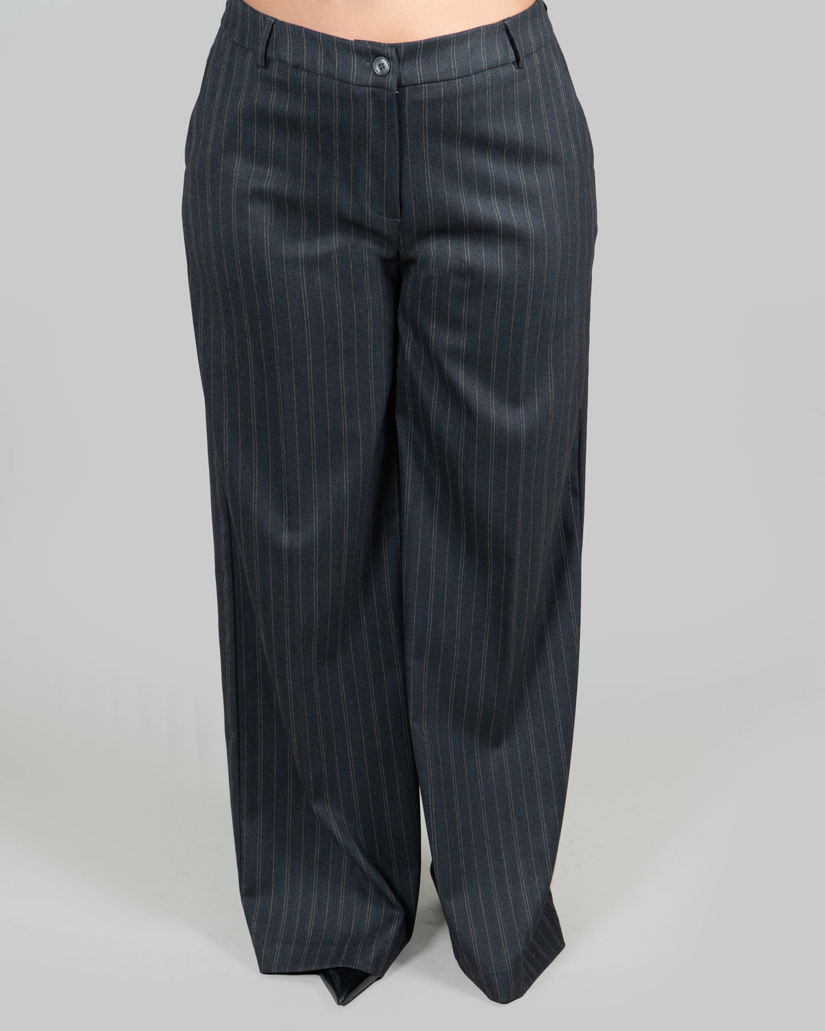 Pantaloni Gessati a Gamba Ampia|Colore:Grigio