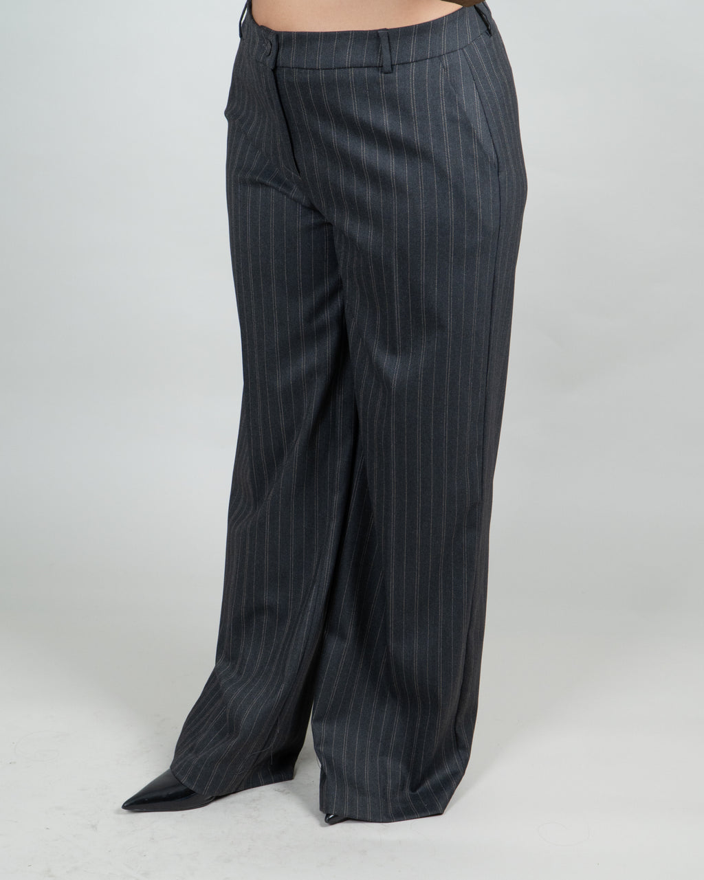 Pantaloni Gessati a Gamba Ampia|Colore:Grigio