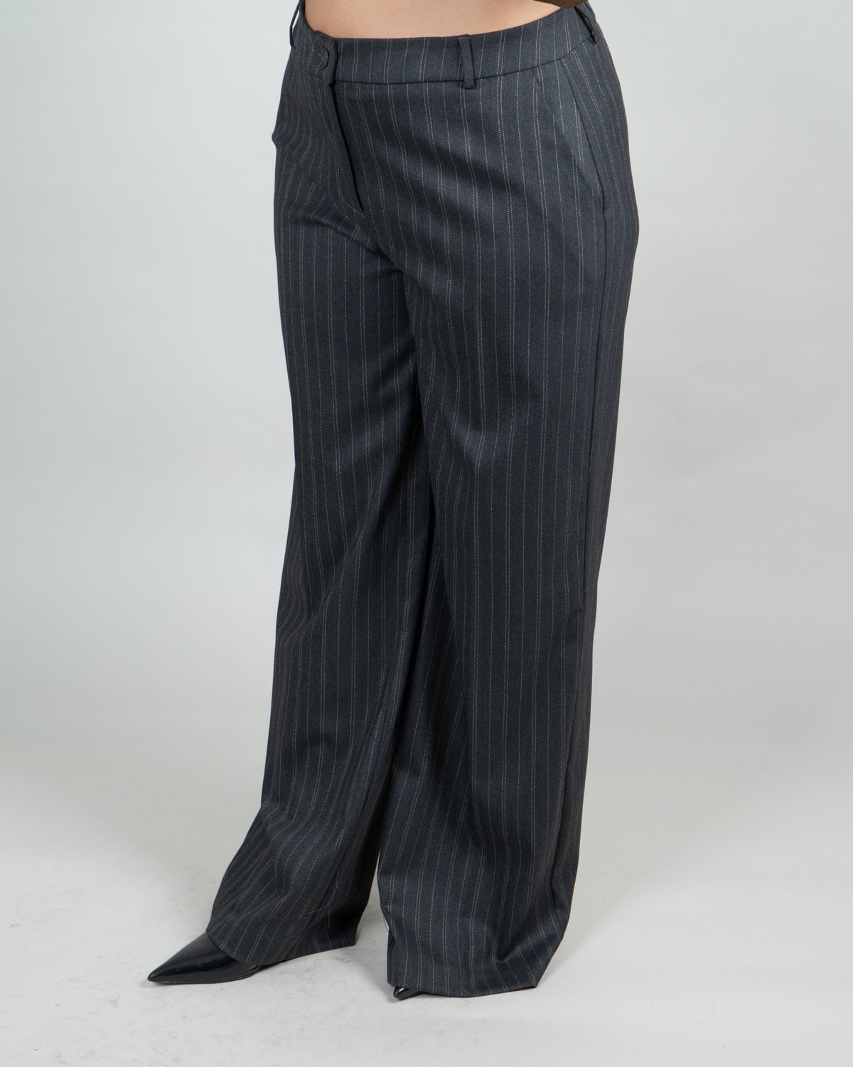 Pantaloni Gessati a Gamba Ampia|Colore:Grigio
