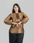 Blusa Bronzo Satinata con Fiocco al Collo|Colore:Olio