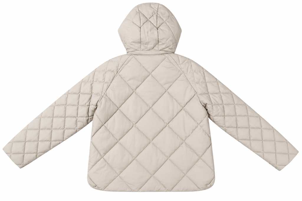 Piumino Trapuntato con Cappuccio e Maxi Tasche|Colore:Panna