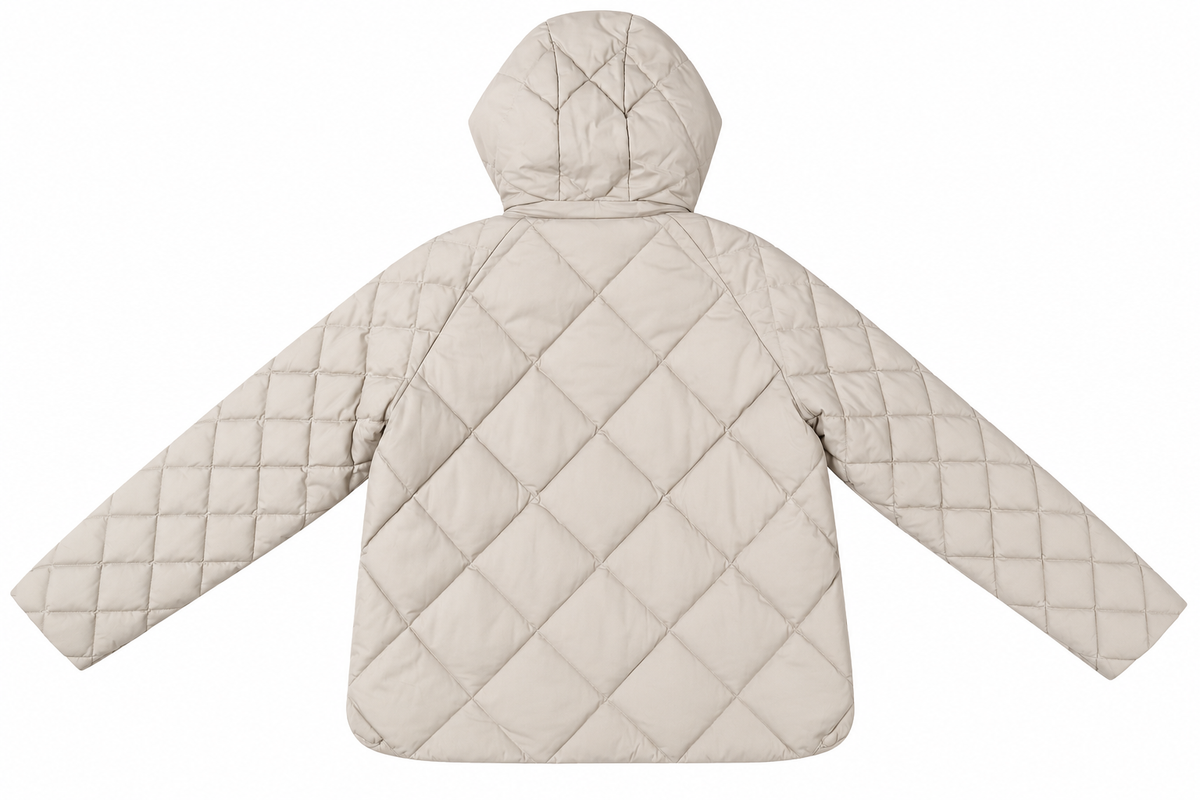 Piumino Trapuntato con Cappuccio e Maxi Tasche|Colore:Panna