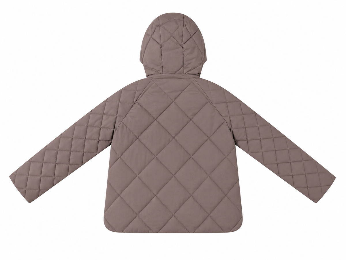 Piumino Trapuntato con Cappuccio e Maxi Tasche|Colore:Tortora