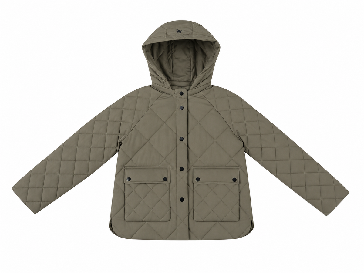Piumino Trapuntato con Cappuccio e Maxi Tasche|Colore:Verde