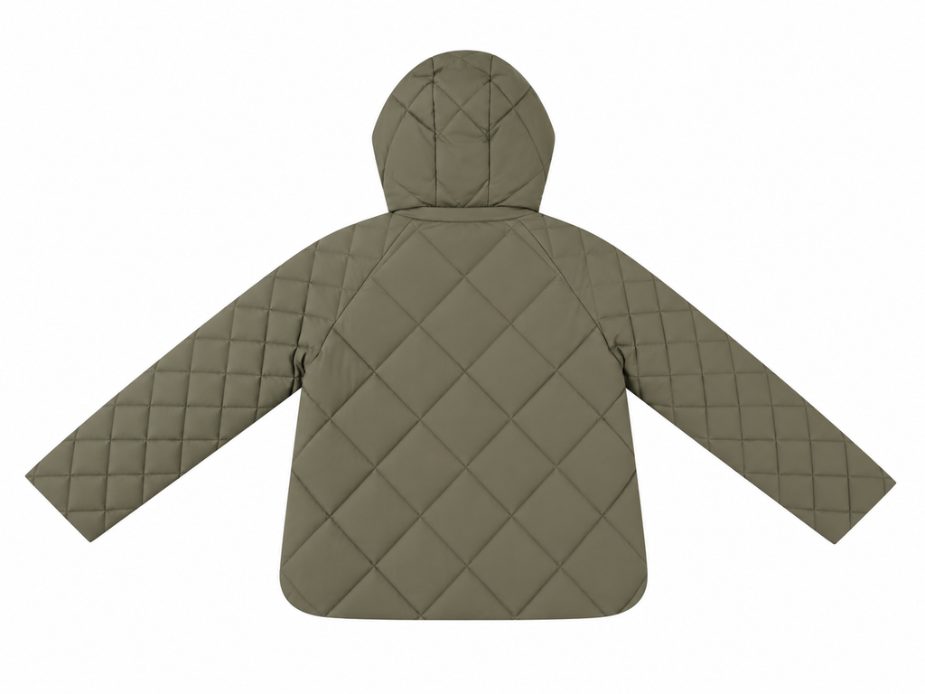 Piumino Trapuntato con Cappuccio e Maxi Tasche|Colore:Verde
