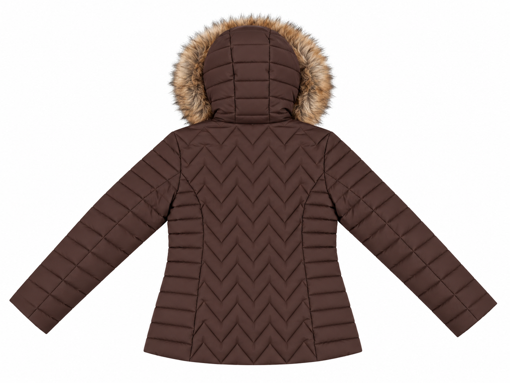 Piumino Corto con Cappuccio ed Ecopelliccia|Colore:Moro