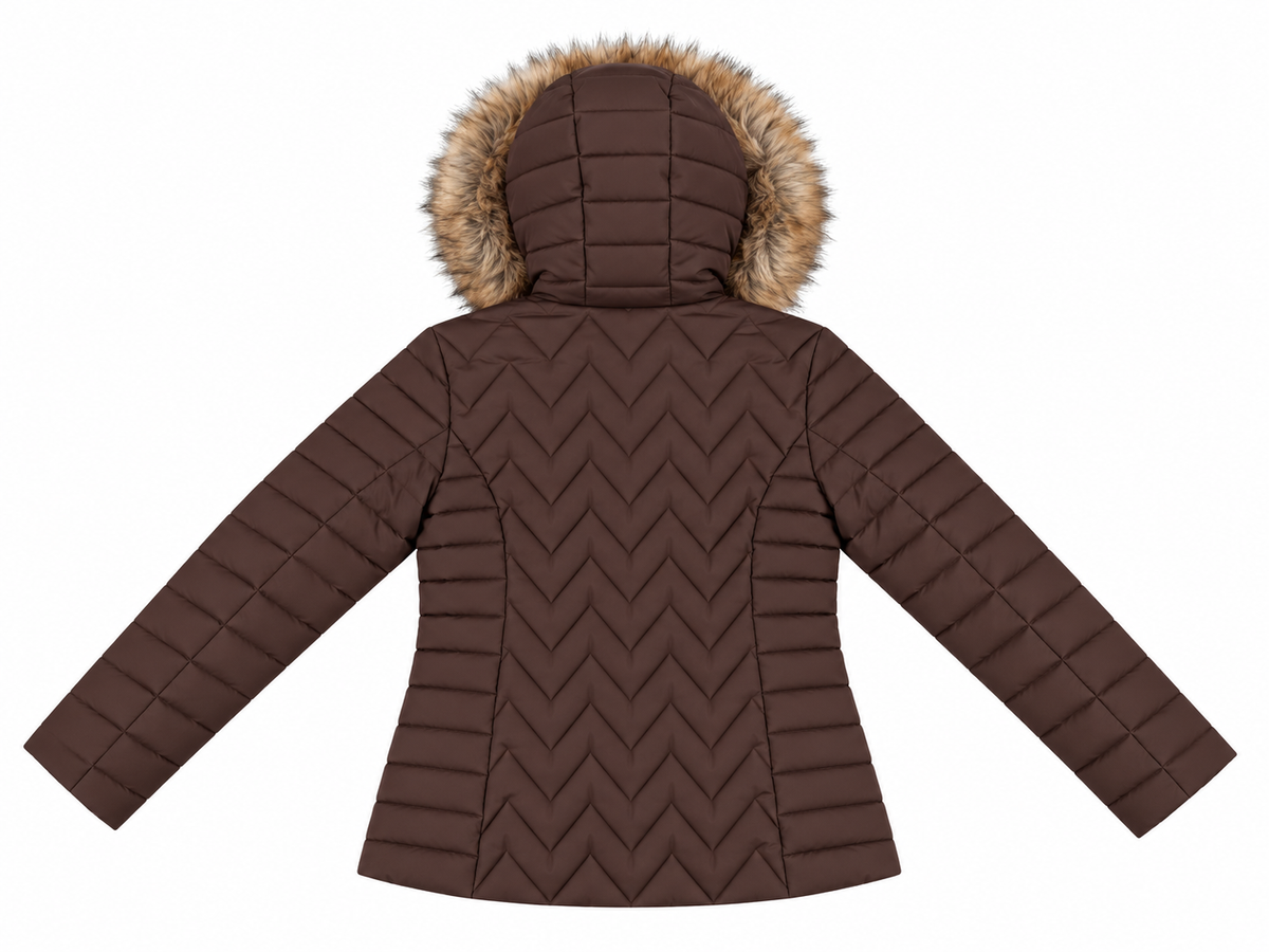 Piumino Corto con Cappuccio ed Ecopelliccia|Colore:Moro