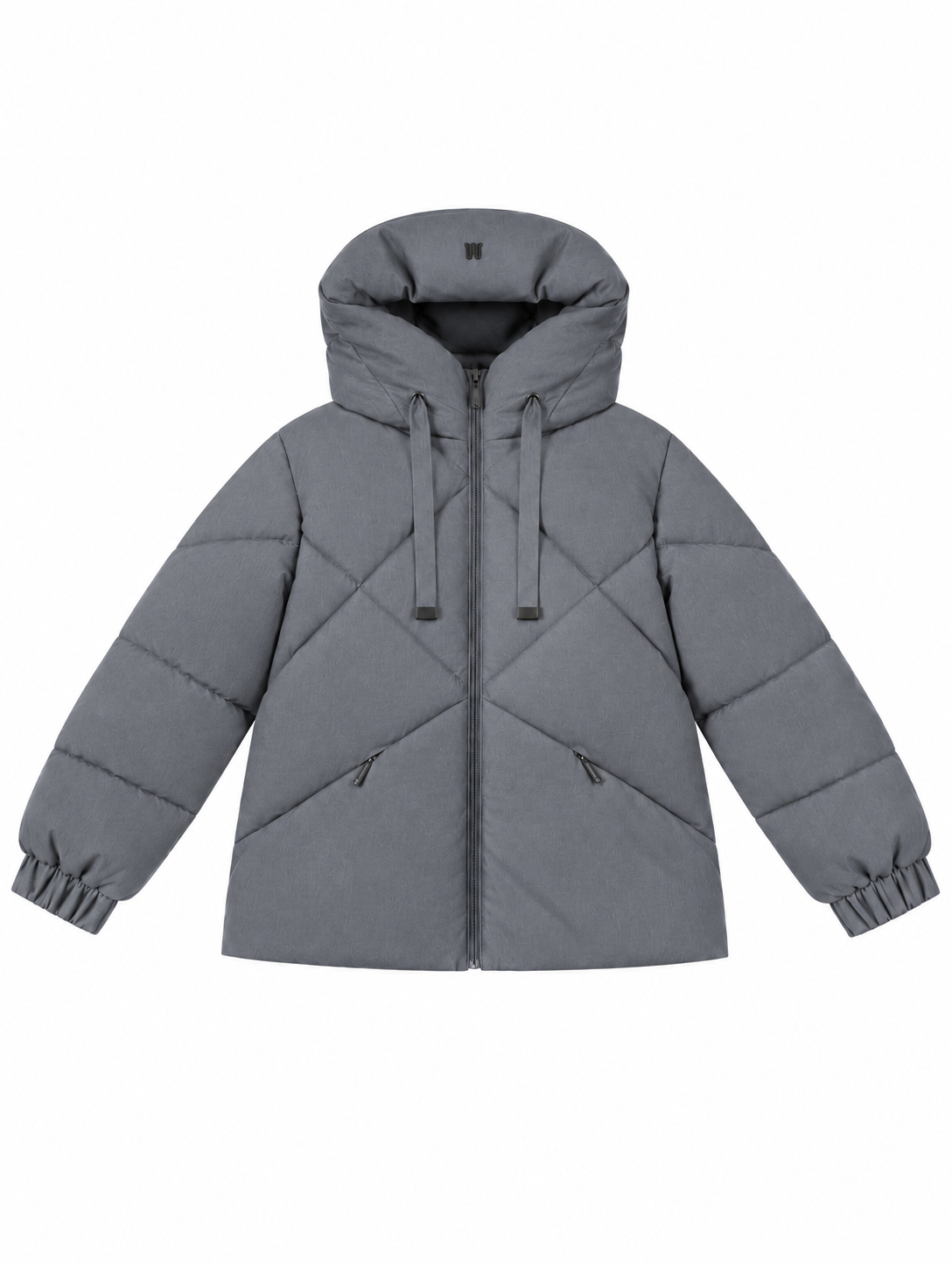 Piumino Corto Trapuntato a Rombi con Cappuccio|Colore:Grigio